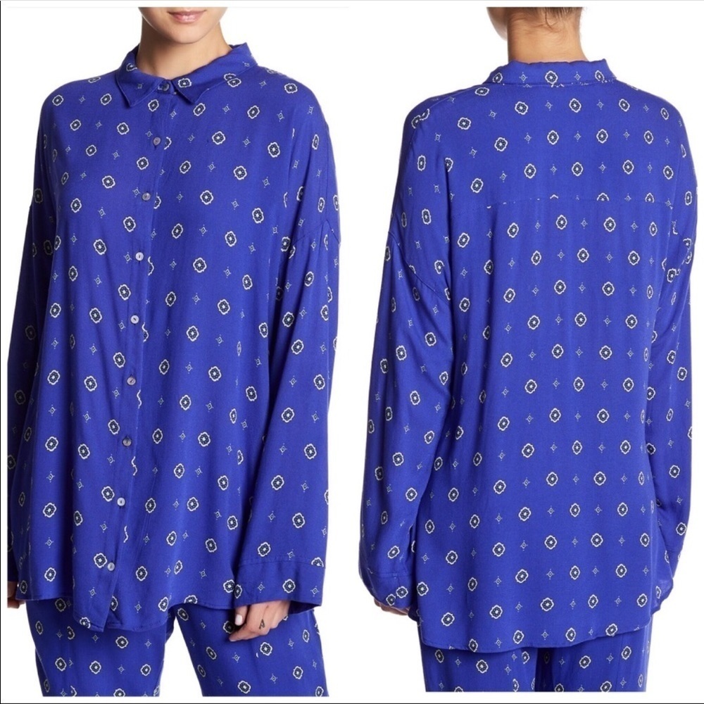 Free People Blue Medallion Print Button Down Shirt